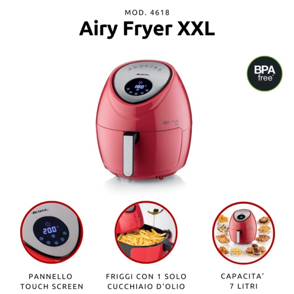 ARIETE FRITEZA NA VRUĆI ZRAK XXL DIGITALNA 4618 CRVENA - Slika 2